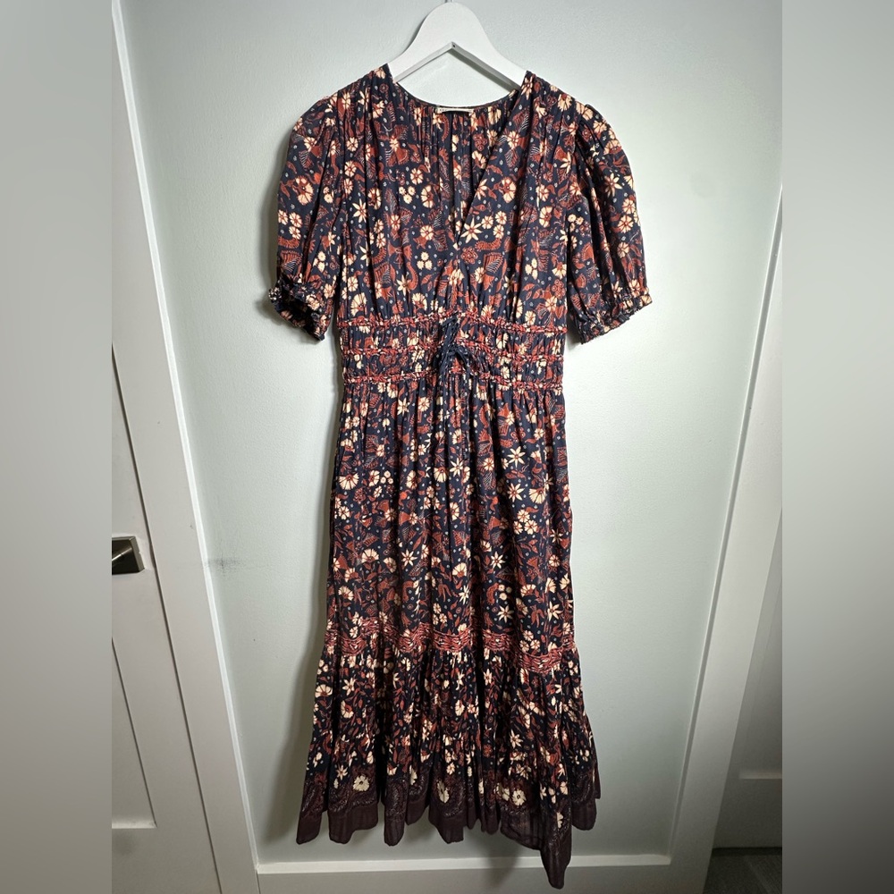 ULLA JOHNSON Zaria Cotton Midi Floral Puff Sleeve Dress Size 6 - Picture 8 of 15